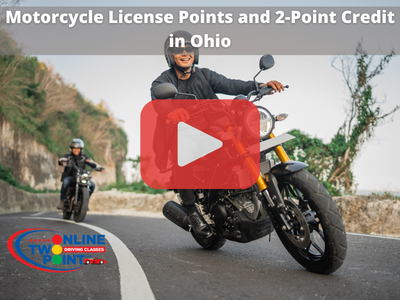 Man driving motorcycle. Red play button overlat and Improve Driving logo.