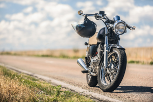 View of parked motorcycle on road.